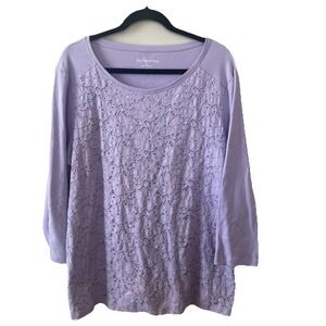 Croft & Barrow Top Women L Purple 3/4 Sleeve Round Neck Layer Stretch Casual EUC